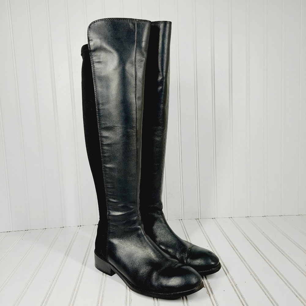 Luichiny Trend Lee Black Leather Stretch Panel Over The Knee Zip Up Boots K29 - Picture 4 of 15